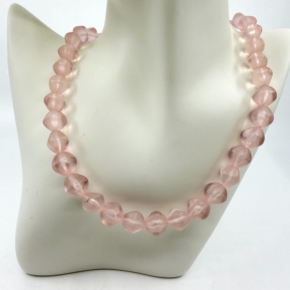 Soft Pink Frosted Bead Necklace Minimalist Romantic Statement Layering Jewelry